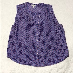 Joie Silk Blue & Red Blouse Tank sz L New